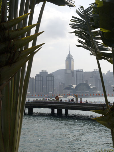 The Avenue of Stars and Hong Kong island through the bamboos.0227DHK